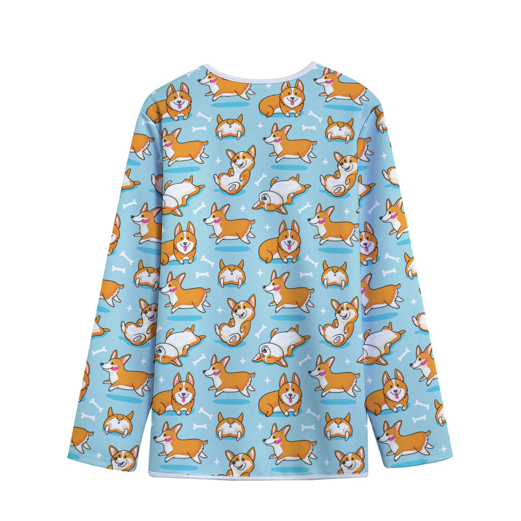 Happy Corgi Pattern Print Long Sleeve Short Coat