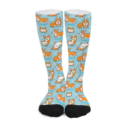 Happy Corgi Pattern Print Long Socks