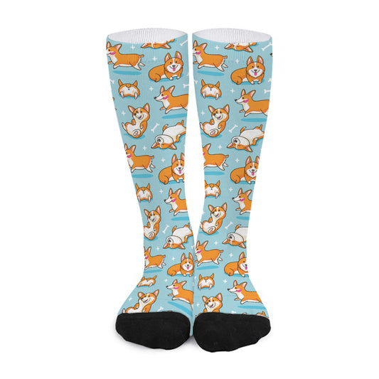 Happy Corgi Pattern Print Long Socks