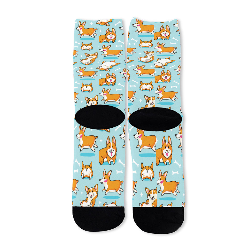 Happy Corgi Pattern Print Long Socks