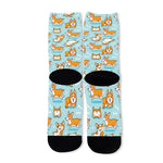 Happy Corgi Pattern Print Long Socks