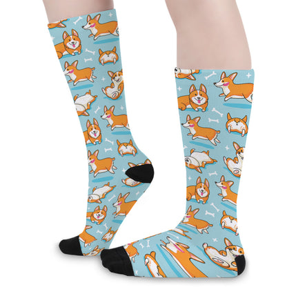 Happy Corgi Pattern Print Long Socks