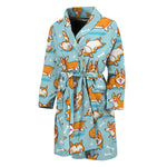 Happy Corgi Pattern Print Men's Bathrobe