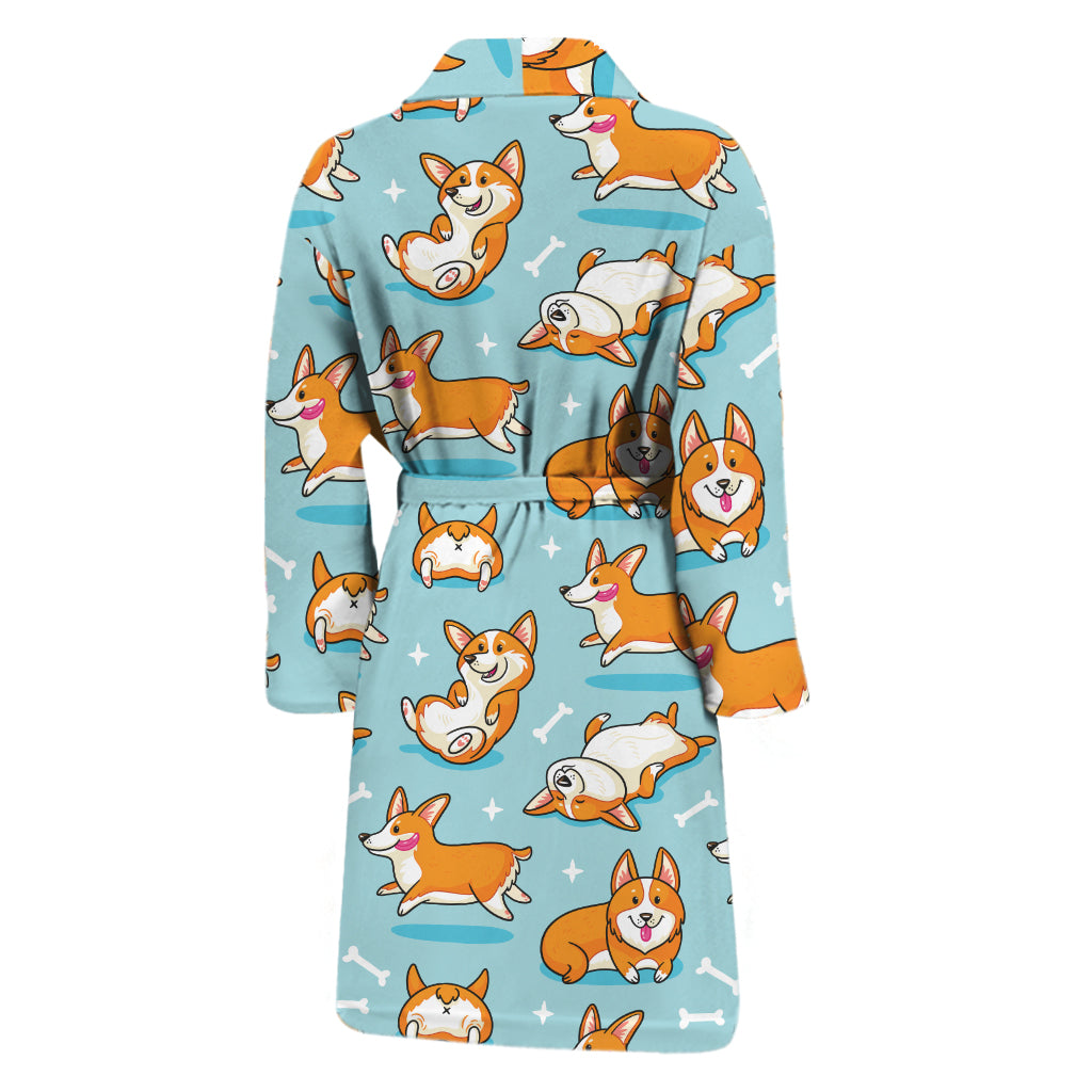 Happy Corgi Pattern Print Men's Bathrobe