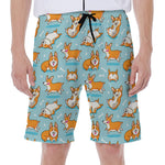 Happy Corgi Pattern Print Men's Beach Shorts
