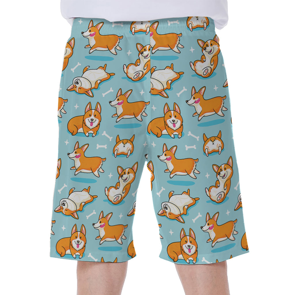 Happy Corgi Pattern Print Men's Beach Shorts