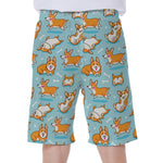 Happy Corgi Pattern Print Men's Beach Shorts