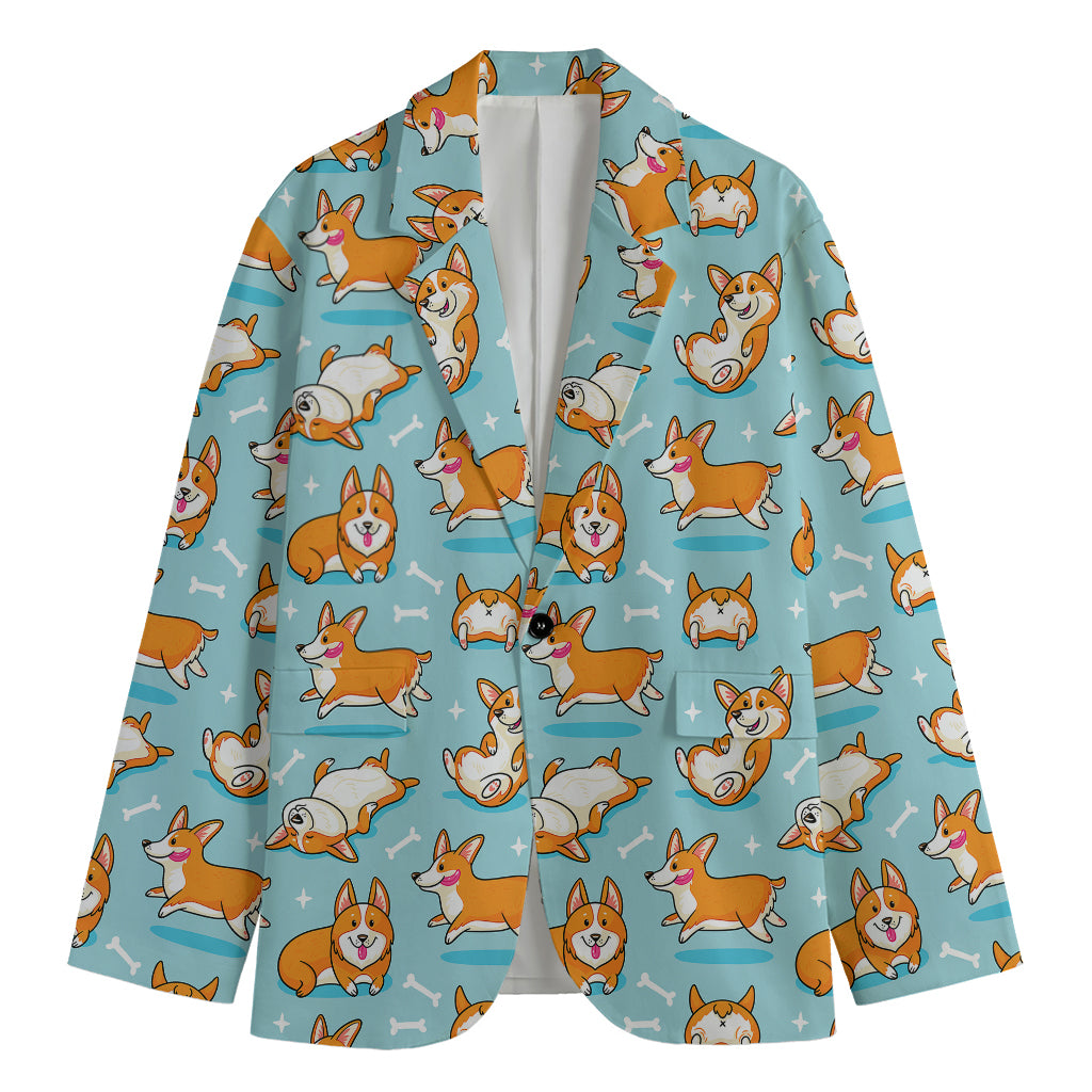 Happy Corgi Pattern Print Men's Blazer