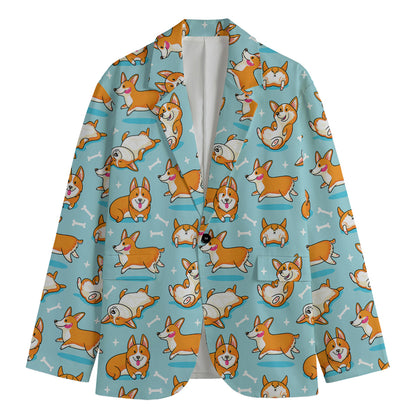 Happy Corgi Pattern Print Men's Blazer