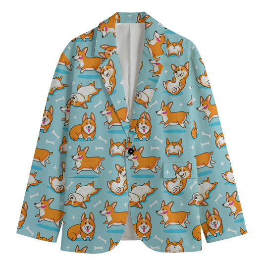 Happy Corgi Pattern Print Men's Blazer