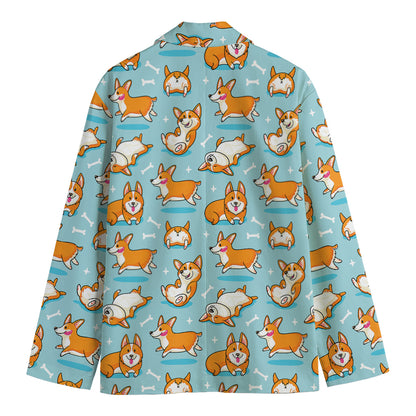 Happy Corgi Pattern Print Men's Blazer