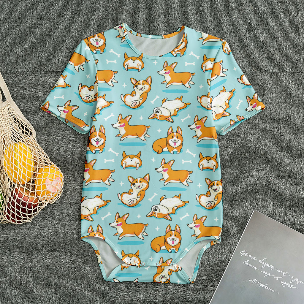 Happy Corgi Pattern Print Men's Bodysuit