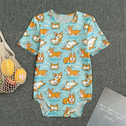 Happy Corgi Pattern Print Men's Bodysuit