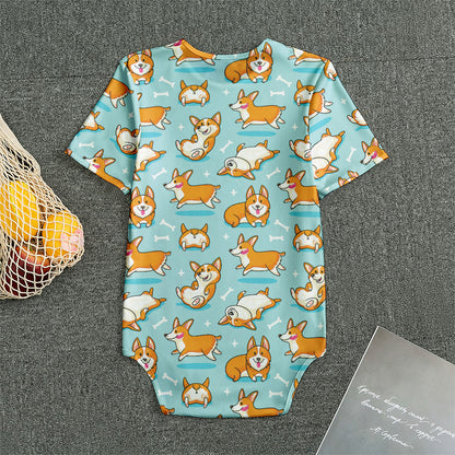 Happy Corgi Pattern Print Men's Bodysuit