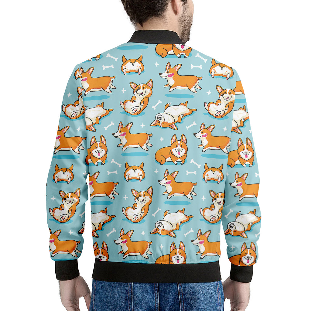 Happy Corgi Pattern Print Men's Bomber Jacket