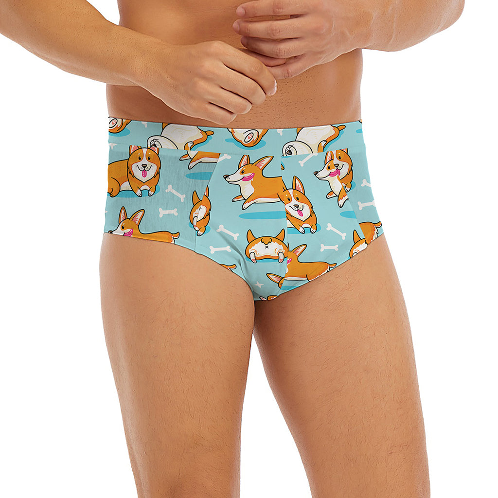 Happy Corgi Pattern Print Men's Briefs