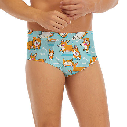 Happy Corgi Pattern Print Men's Briefs