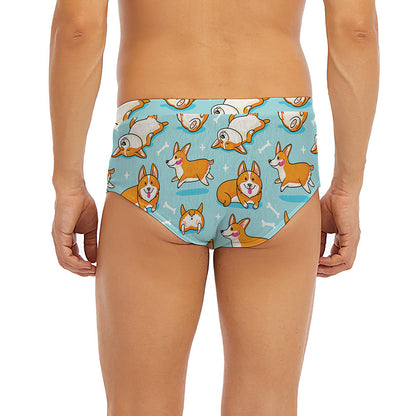 Happy Corgi Pattern Print Men's Briefs
