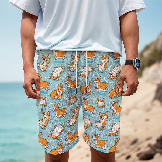 Happy Corgi Pattern Print Men's Cargo Shorts