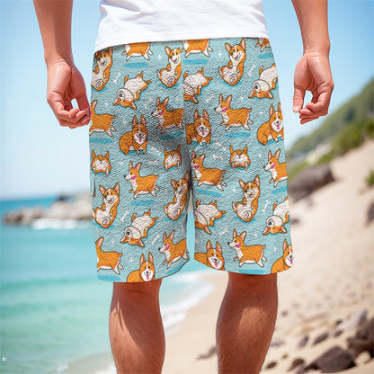 Happy Corgi Pattern Print Men's Cargo Shorts