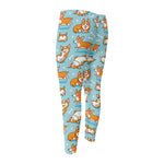 Happy Corgi Pattern Print Men's Compression Pants