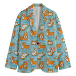 Happy Corgi Pattern Print Men's Cotton Blazer