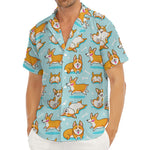 Happy Corgi Pattern Print Men's Deep V-Neck Shirt