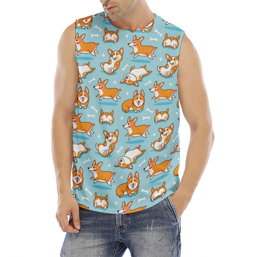 Happy Corgi Pattern Print Men's Fitness Tank Top
