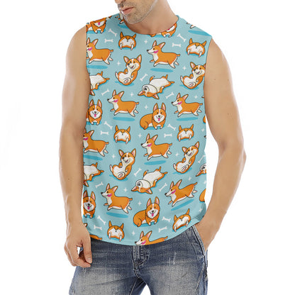 Happy Corgi Pattern Print Men's Fitness Tank Top