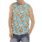 Happy Corgi Pattern Print Men's Fitness Tank Top