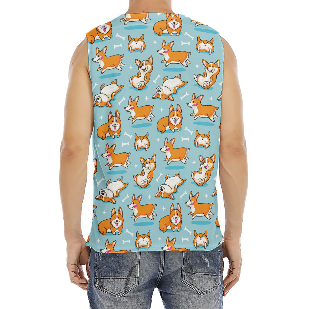 Happy Corgi Pattern Print Men's Fitness Tank Top