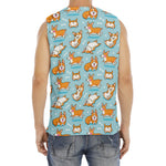 Happy Corgi Pattern Print Men's Fitness Tank Top