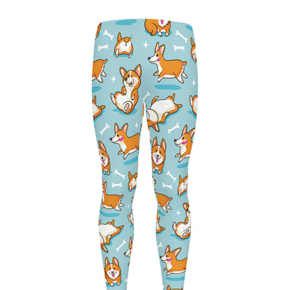Happy Corgi Pattern Print Men's leggings