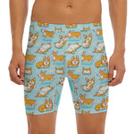 Happy Corgi Pattern Print Men's Long Boxer Briefs