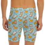 Happy Corgi Pattern Print Men's Long Boxer Briefs