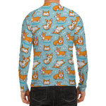 Happy Corgi Pattern Print Men's Long Sleeve Rash Guard