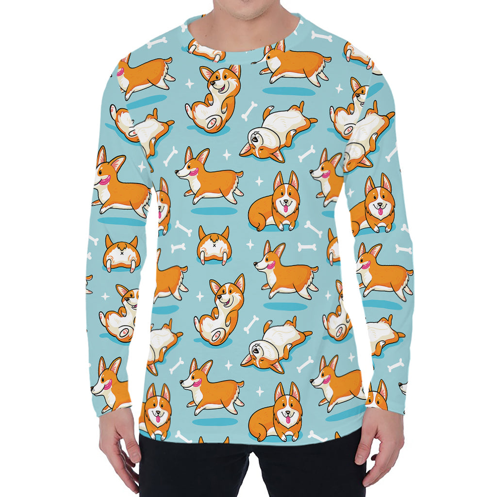 Happy Corgi Pattern Print Men's Long Sleeve T-Shirt