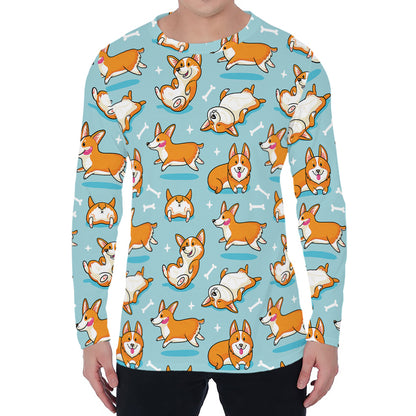 Happy Corgi Pattern Print Men's Long Sleeve T-Shirt