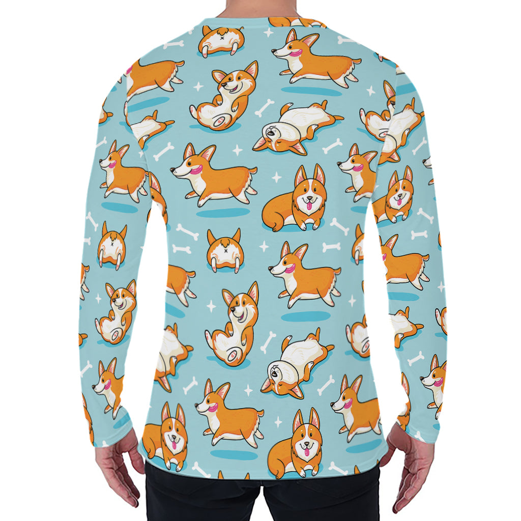 Happy Corgi Pattern Print Men's Long Sleeve T-Shirt