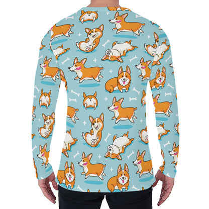 Happy Corgi Pattern Print Men's Long Sleeve T-Shirt