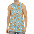 Happy Corgi Pattern Print Men's Muscle Tank Top