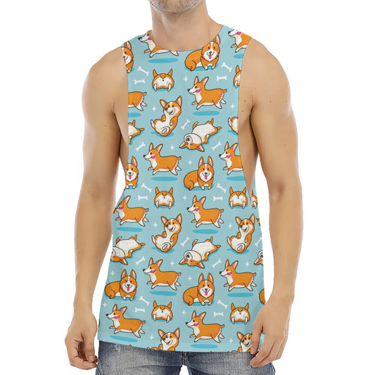 Happy Corgi Pattern Print Men's Muscle Tank Top