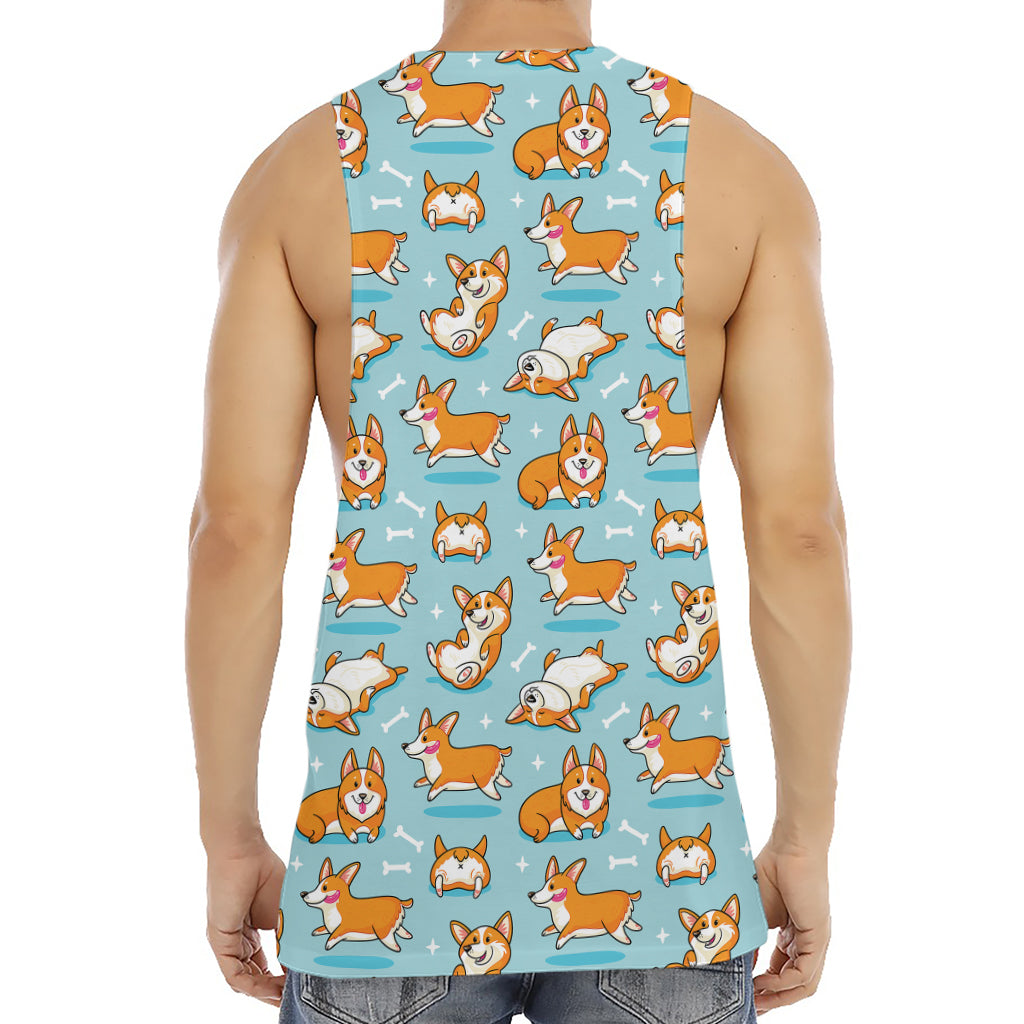 Happy Corgi Pattern Print Men's Muscle Tank Top