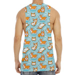 Happy Corgi Pattern Print Men's Muscle Tank Top