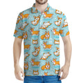 Happy Corgi Pattern Print Men's Polo Shirt