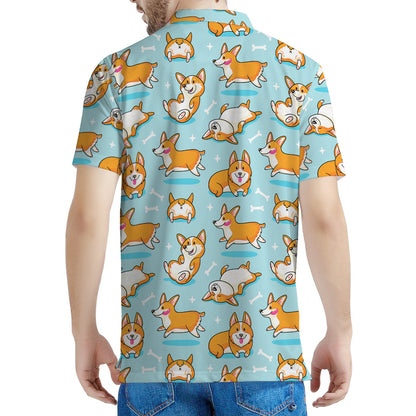 Happy Corgi Pattern Print Men's Polo Shirt