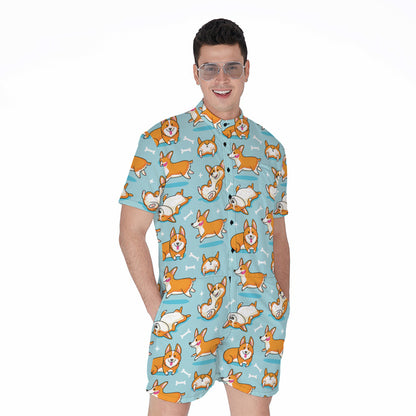 Happy Corgi Pattern Print Men's Rompers