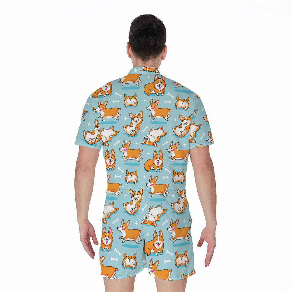 Happy Corgi Pattern Print Men's Rompers