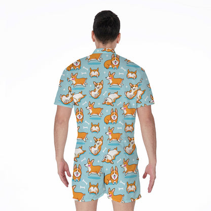 Happy Corgi Pattern Print Men's Rompers