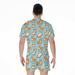 Happy Corgi Pattern Print Men's Rompers